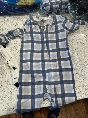 Caden Lane Blue and White Plaid Zipper Footie